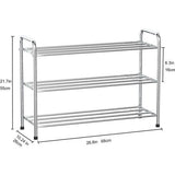 Schoenenrek, Schoenenrekken 3 niveaus roestvrij staal, schoen organisator voor maximaal 9-12 paar schoenen, schoenenrek voor Woonkamer, kledingkast en Hal, 68 x 26 x 55 cm