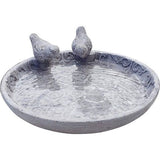 Vogelbad voor de tuin, vogelbad (24 en 30 cm) met 2 decoratieve vogels voor wilde vogels met rozenornamenten, veilige verpakking, niet vorstbestendig