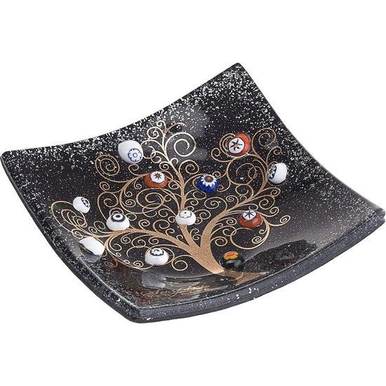 Dienblad voor persoonlijke spullen met levensboom van Muranoglas, murrines en goud, cadeau-idee, dienblad, decoratieve herinneringen voor ceremonies (9x9 cm).