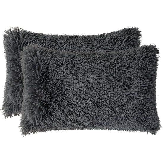 Set van 2 kussenslopen, kunstbont, decoratief, knuffelig, voor bankkussen, pluche kussen, knuffelig bankkussen, superzacht, donzige kussenhoes voor bank, 40 x 60 cm, blauwgrijs