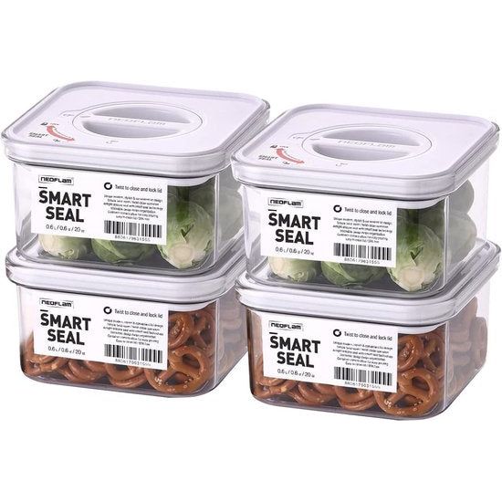 Smart Seal voorraaddozen set 4-delig BPA-vrij, vershouddozen luchtdicht, vaatwasmachinebestendig, voorraaddoos met deksel wit, gepatenteerd, bewaardoos voor noten en snoep, enz. - 4x 0,55L