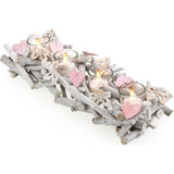 Kandelaar van hout - theelichthouder met vlinders en harten - houten lichtschaal - modern kaarsbord als tafeldecoratie - decoratief windlicht (kandelaar-wit)