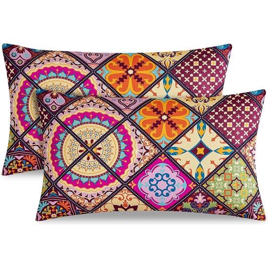 Kussenhoes 40 x 80 cm, set van 2 kussenslopen, kleurrijk Paisley-patroon, kussensloop 40 x 80 cm met ritssluiting, zachte en hypoallergene kussenhoes, rood