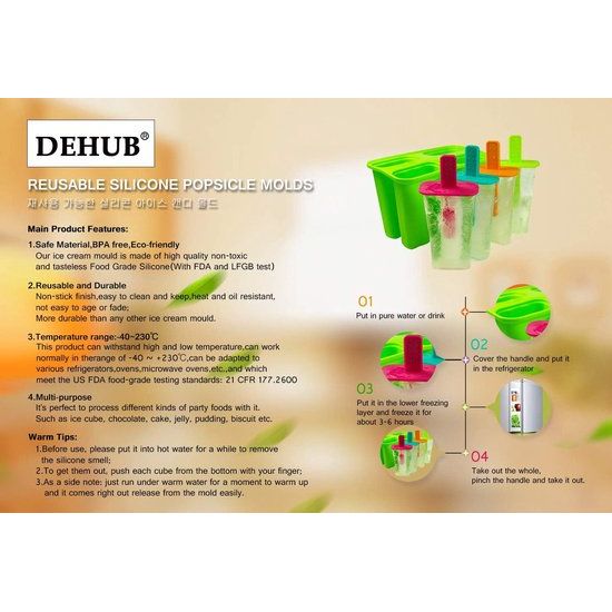 IJsvormen van siliconen, set van 4 ijsvormen, BPA-vrij, FDA-gecertificeerd, levensmiddelenkwaliteit, siliconen ijslolly mold met sticks en druppelbescherming