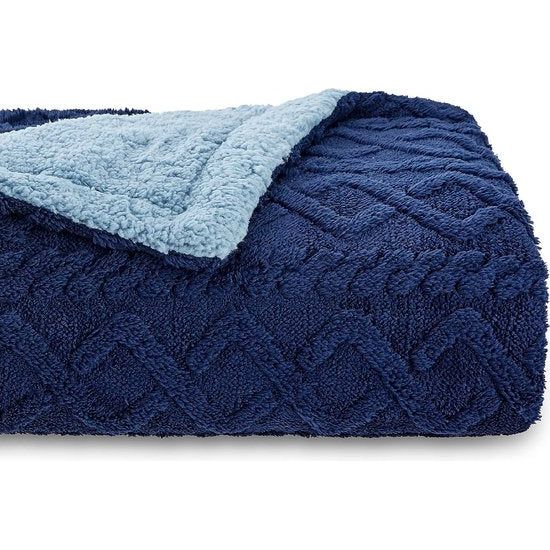Deken deken voor de bank, gebreide deken, woondeken, knuffeldeken, 150 x 200 cm, sofadeken, dubbel gezicht, extra zacht, knuffeldeken, wollig, woonkamer, wollen deken, blauw, bankdeken, plaid
