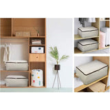 2 STUKS Duurzame Dikke Zachte Ademende Canvas Opbergzakken Organisator voor beddengoed, dekbedden, kussens, dekens, kleding, 65x47x22cm, Beige