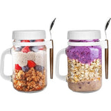 450 ml yoghurtbekers, Overnight Oats-glazen, 2 stuks Overnight Oats-containers met maatmarkeringen, Mason-potten met deksel voor Cereal On The Go-container, glazen ontbijtgranenbeker voor onderweg met lepel