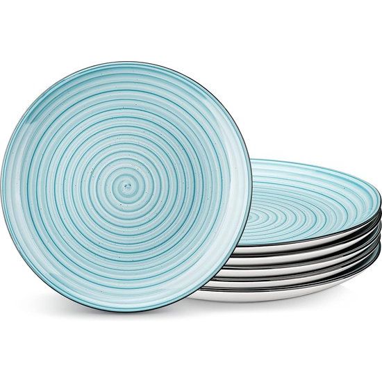 steengoed dinerbord, dinerbordenset voor 6 personen, diameter 26,8 cm, bordenset, servies voor vaatwasser en magnetron, pastabord, ontbijtbord, taartbord, blauw