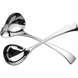 Roestvrijstalen soeplepel en pollepelset met brede handgrepen en schuine mond - hoogwaardig keukengerei voor veelzijdig gebruik en stijlvol koken