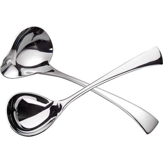 Roestvrijstalen soeplepel en pollepelset met brede handgrepen en schuine mond - hoogwaardig keukengerei voor veelzijdig gebruik en stijlvol koken