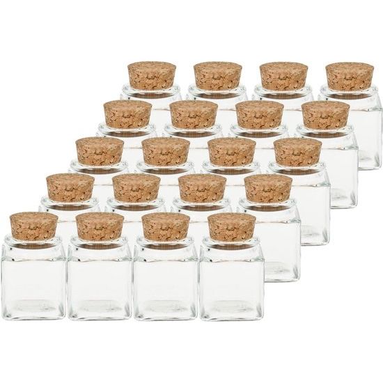 Kruidenpottenset met perskork, 10-delig, inhoud 50 ml, vierkante glazen pot van hoogwaardig glas, ideaal voor zout, peper, zonnebloempitten, pompoenpitten, kandis, snoep, kurkglazen