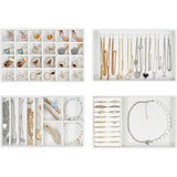 Sieradenbak-organizerset met 4 sieradenkommen, stapelbare sieradenlade-organizer, sieradeninzet sieradenopslag voor kettingen, armbanden, oorbellen, ringen, horloges - warm wit