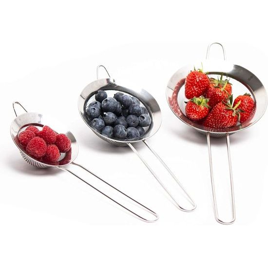 Keukenzeef, 3 x keukenzeef, roestvrij staal, zeef, universele zeefset, keuken- en baraccessoires, zeven in zilver, keukenzeef in drie maten,