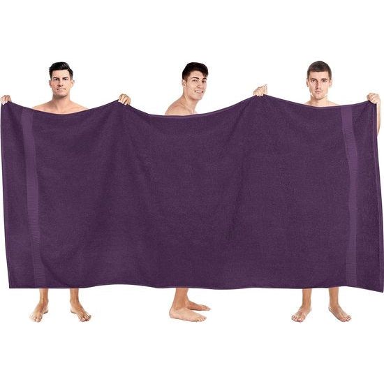 2-delige badhanddoeken, groot, van katoen, met hanger, saunahanddoeken, grote badhanddoeken, handdoeken 90 x 180 cm (pruim)