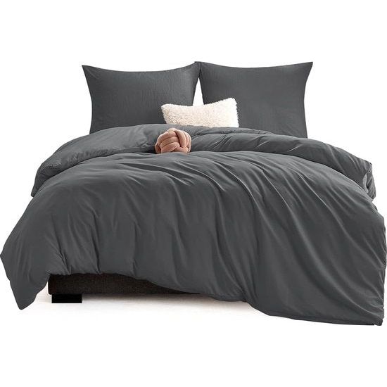 Beddengoed 200 x 200 cm grijs 3-delig met 2 kussenslopen 80 x 80 cm, zachte 100% microvezel dekbedovertrekken, beddengoedset 200 x 200 cm met ritssluiting