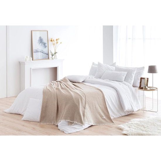 Extra zachte katoenen deken Four Seasons multifunctionele sprei bedsprei banksprei (120x180cm, zandbeige)