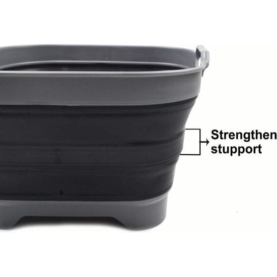 TPE en polypropyleen, opvouwbare kom van 10 liter met aftapplug, draagbare vaatwasserbak, ruimtebesparend keukenopbergvak (grijs/zwart, 1)