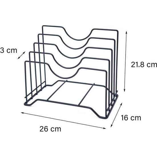 Pannendekselhouder, dekselhouder, pannenhouder, 4 sleuven, geschikt voor alle soorten deksels, bespaart ruimte in de keuken en houdt keukengerei hygiënisch, 26,2 x 21,8 x 16,2 cm