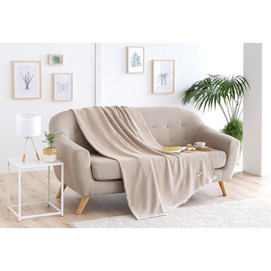 Extra zachte katoenen deken Four Seasons multifunctionele sprei bedsprei banksprei (120x180cm, zandbeige)