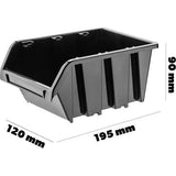 Werkplaatsstapelkist, stapelbox van PP-kunststof - opbergbox in verschillende maten, opbergdozen voor gereedschapswand, opbergdoos, sorteerbox - Zwart 10 stuks, 195 x 120 mm