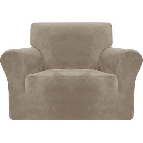 Dikke fluwelen stoelhoezen voor stoel, super stretch, antislip bankovertrek, 1-zits, honden, katten, huisdieren, woonkamer, 1-delige elastische bankbeschermer, stoelhoes, 1-zits, kaki