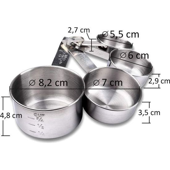 10-delige set maatlepel en maatbeker van roestvrij staal met meetliniaal gegraveerde meetwaarden stapelbaar