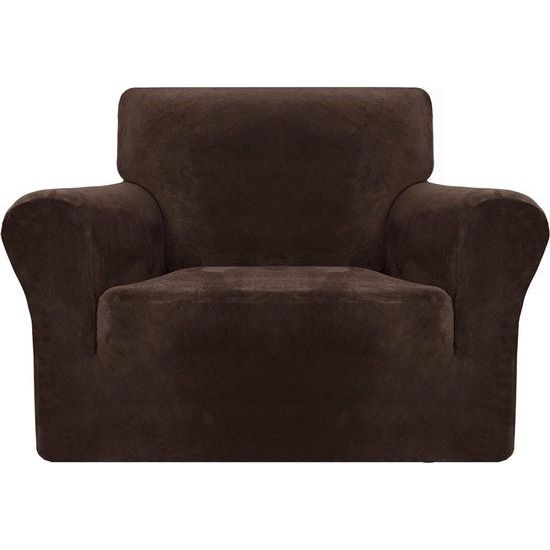 Dikke fluwelen stoelhoezen voor fauteuil, stretch, antislip bankovertrek, 1-zits, honden, katten, huisdieren, woonkamer, 1-delige bank, beschermer, stoelhoes, 1-zits, Coffee zwart