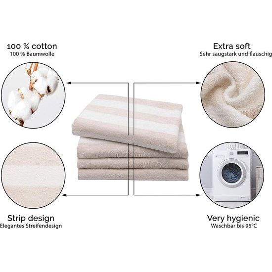 Set van 4 handdoeken, 50x100 cm, 100% katoen, 380g/m², beige