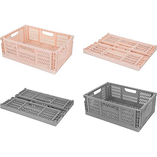 2 stuks opvouwbare opbergmand kunststof opbergkisten voor keuken, slaapkamer, werkkamer (2 stuks roze + 2 stuks grijs, 40 x 30 x 15 cm)