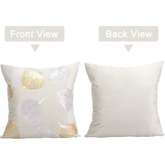 Fluwelen kussensloop, 45 x 45 cm, set van 2 stuks, crème, decoratieve kussenhoezen met bladpatroon, sofakussen, decoratieve kussenhoezen met verborgen ritssluiting, voor woonkamer, slaapkamer