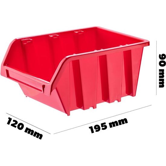 Werkplaatsstapelkist, stapelbox van PP-kunststof - opbergbox in verschillende maten, opbergdozen voor gereedschapswand, opbergdoos, sorteerbox - Rood 10 stuks, 195 x 120 mm