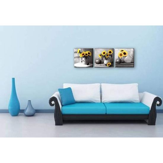 Zonnebloem foto canvas foto canvas zonnebloemen verlangen naar zon kunstdrukken op canvas schilderij woondecoratie voor woonkamer slaapkamer hal muur Kerstmis 30 x 30 cm 3-delige set