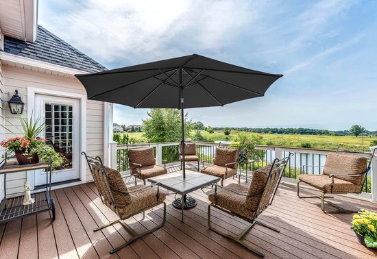 270 cm parasol, patio parasol, tuinparasol, terrasparasol, tafelscherm, martkparasol, 8 ribben, donkergrijs