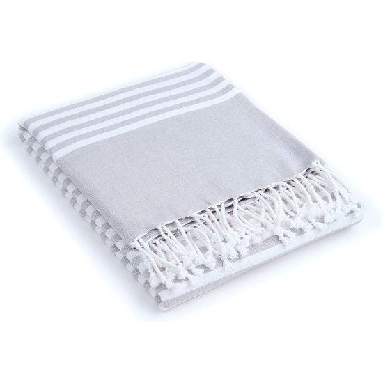 Fouta hamamdoek, badhanddoek, ideaal voor strand, sauna, yoga, reizen, baden - XXL (100 x 180 cm) - 100% katoen, Oeko-Tex® (lichtgrijs)