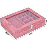 sieradenorganizerdoos, sieradendoos met glazen deksel, sieradendisplay, sieradenkoffer, sieradenkistje, sieradenlade voor halsketting, armband, ringen, oorbellen, sieraden (roze)
