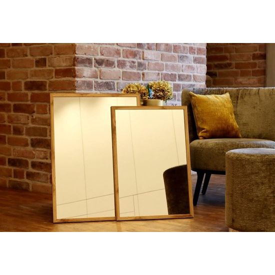 Spiegel - Hoogwaardige wandspiegel (55 x 75 cm) - Vierkant - Frame naturel hout/MDF - Moderne spiegel - Blijvend roestvrij