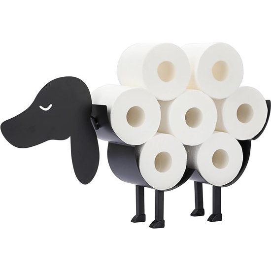 Zwarte toiletpapierhouder van metaal, wc-rolhouder, papierhouder, toiletrolhouder, wandmontage, hondenvorm, decoratie voor badkamer
