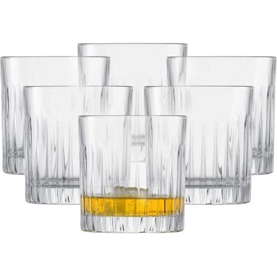 Whiskyglas Set (van 6), rechte tumbler voor whisky met reliëf, vaatwasmachinebestendige kristallen glazen (artikelnummer 121555)