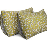 Set van 2 kussenslopen, 100% katoen, 400 draad, ademende kussenovertrek, hoofdkussensloop, gebloemd groen, 50 x 75 cm