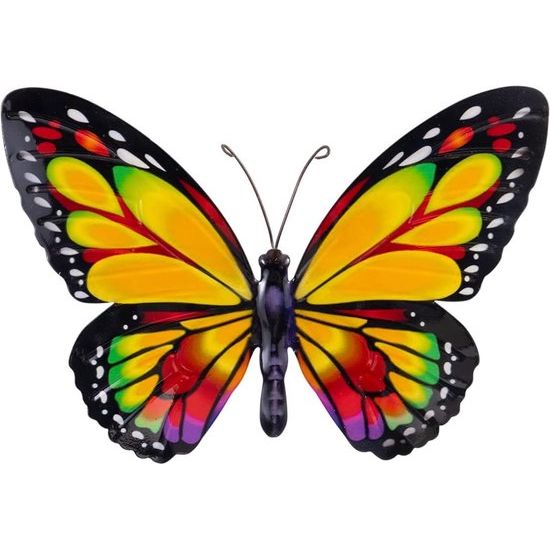 Metalen wanddecoratie - regenboogvlinder - beperkte 3D wandafbeeldingen - wandversiering incl. praktische wandbevestiging - levendige wandsculptuur