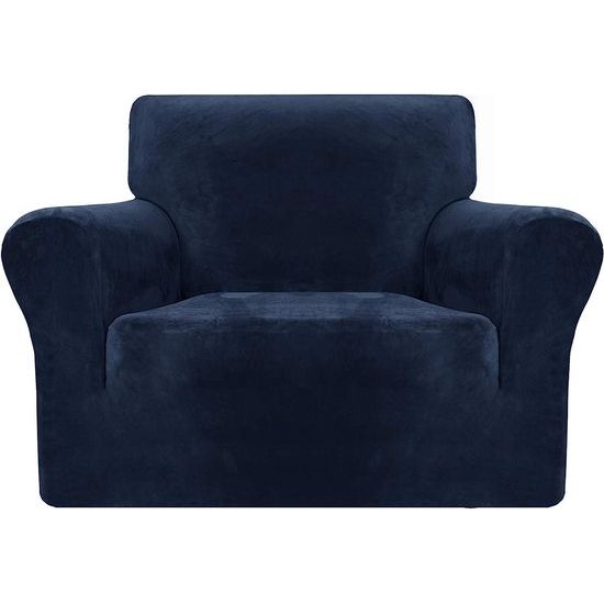 Dikke fluwelen stoelhoezen voor fauteuil, stretch, antislip bankovertrek, 1-zits, honden, katten, huisdieren, woonkamer, 1-delige bankbeschermer, stoelhoes (1-zits, marineblauw