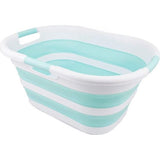 Foldable plastic laundry basket, 40 l, collapsible pop-up storage container/organizer, portable laundry basket (1, white/sea green)