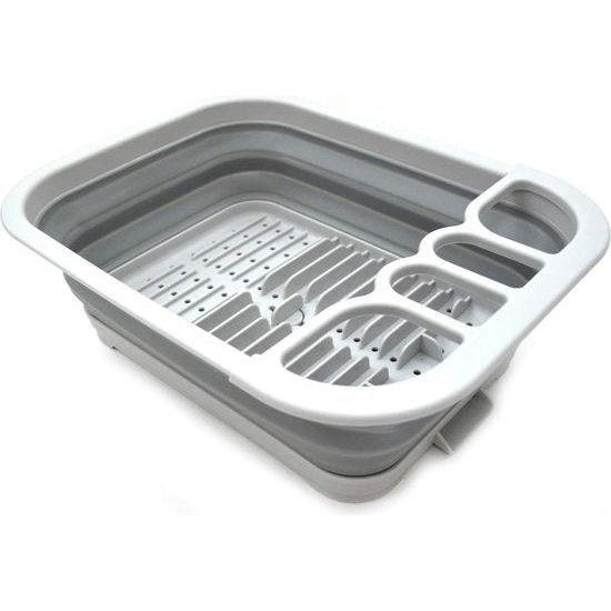 Opvouwbare afdruiprek met afdruiprek, opvouwbare droogrekset, draagbare serviesorganizer, ruimtebesparend keukenopbergvak, grijs, s