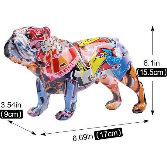 Gekleurde graffiti Bulldog-sculptuur Graffitikunst staand Britse Bulldog Franse Bulldog-standbeeld Decoratie Kleur Hond Mode Hars Technologie Decoratie Hond (C)