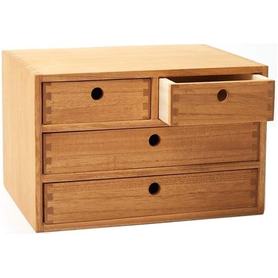 Houten bureau-organizer met schuifladen, voor thuiswerkplek, kantoorbenodigdheden, houten opbergbox, plankkast, houder, make-upkast met 4 laden, naturel