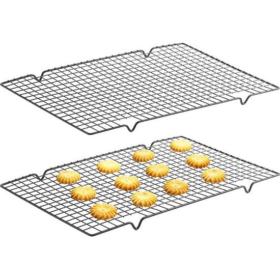 Afkoelrooster, set van 2, groot keukenkoelrek, keukenrooster van roestvrij staal, duurzaam anti-aanbak-keukenrek voor bakken, braden, koelen, grillen (40 x 25 cm)