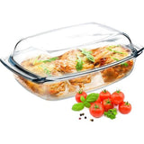 Ovenschaal van hittebestendig glas, vuurvaste pot, glazen braadpan met deksel en handgrepen, servies voor braden, oven, elektrisch fornuis, voor lasagne, vlees, transparant (rechthoekig, 4,1 liter)