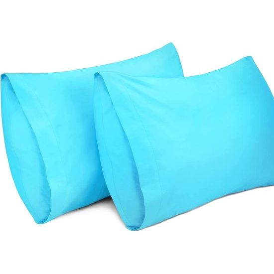 Set van 2 kussenslopen, 100% katoen, 400 draad, ademende kussenovertrek, hoofdkussensloop, lichtblauw, 40 x 60 cm