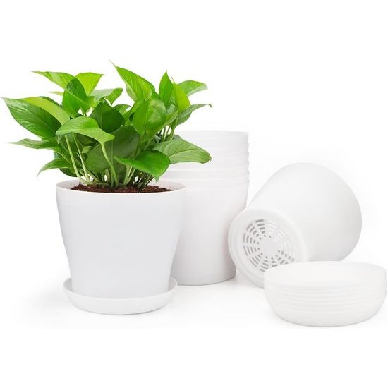 16 stuks 10 cm plantenpotten plantenpotten kweek bloempot kunststof klein met pallets kweekpotten kunststof potten planten rond voor zaden sappige bloemen voor thuis kantoor decoratie wit