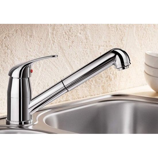 Hogedrukmengkraan met uittrekbare slang, terugslagklep, keramische cartridge, gegarandeerde waterkwaliteit en waterbesparing, chroom